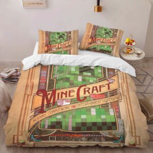 Alternative view of Minecraft Creeper and Characters Duvet Cover