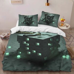 Alternative view of Minecraft Emerald Ore Duvet Cover