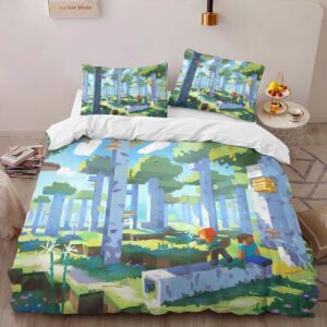 Alternative view of Minecraft Forest Biome Steve and Alex Duvet Cover