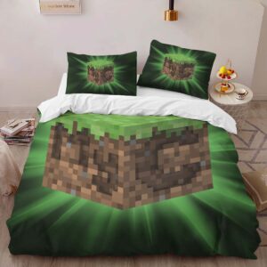 Alternative view of Minecraft Grass block Duvet Cover