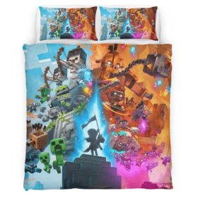 Minecraft Legends Creeper Golem Savanna vs Piglins in Nether Duvet Cover