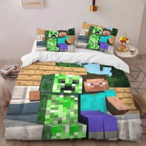 Alternative view of Minecraft Steve Creeper Area Rugs Duvet Cover