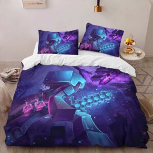 Alternative view of Minecraft Steve Fight Enderman Ender Dragon Duvet Cover