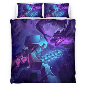 Minecraft Steve Fight Enderman Ender Dragon Duvet Cover