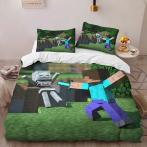 Alternative view of Minecraft Steve Fight The Enemy Duvet Cover