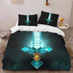 Alternative view of Minecraft Steve Sword Diamond Sword Duvet Cover