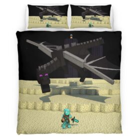 Minecraft Steve and Ender Dragon in The End Duvet Cover