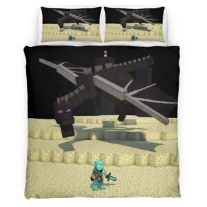 Minecraft Steve and Ender Dragon in The End Duvet Cover