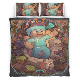 Minecraft Steve and the characters around the game Duvet Cover