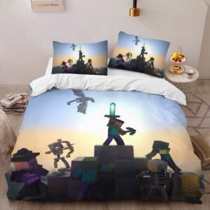 Alternative view of Minecraft Steve in The End Fight Enemy Duvet Cover