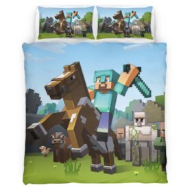 Minecraft Steve riding horsebrine with a sword Duvet Cover