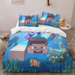Alternative view of Minecraft Steve under Ocean Duvet Cover