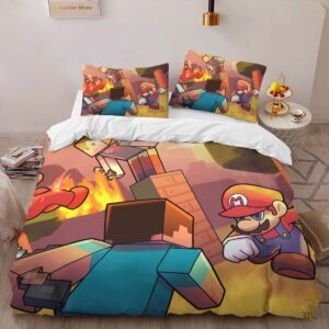Alternative view of Minecraft Steve vs Mario Showdown Duvet Cover