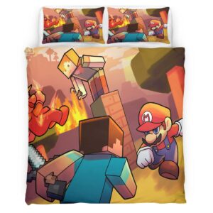 Minecraft Steve vs Mario Showdown Duvet Cover