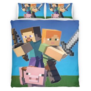 Minecraft Steve with Pig Game Room Duvet Cover