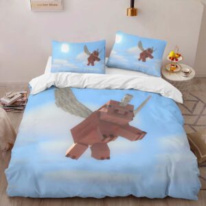 Alternative view of Minecraft When pigs fly Duvet Cover
