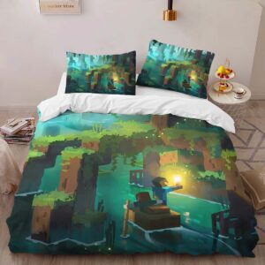 Alternative view of Minecraft forest river scene Duvet Cover