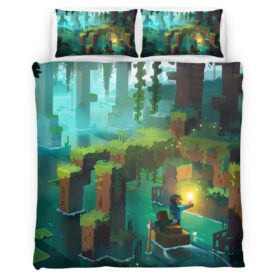 Minecraft forest river scene Duvet Cover