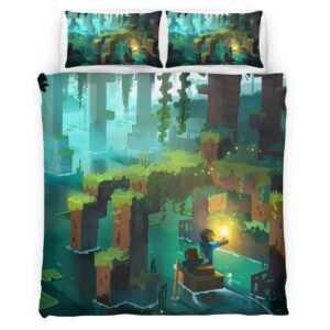 Minecraft forest river scene Duvet Cover