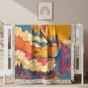 Rainbow unicorn retro Woven Blanket