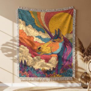 Alternative view of Rainbow unicorn retro Woven Blanket