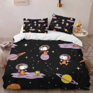 Alternative view of Snoopy and Woodstock to the moon Duvet Cover