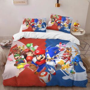 Alternative view of Super Mario And Sonic Nintendo Characters 2 Duvet Cover