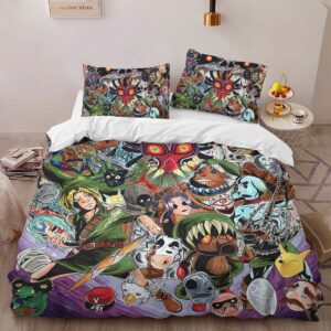 Alternative view of The Legend of Zelda Majoras Mask Skull Kid Link and other characters Duvet Cover