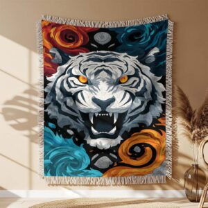 Alternative view of White Tiger Woven Blanket