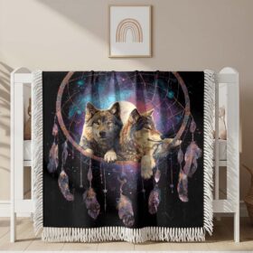 Wolves in dreamcatcher Woven Blanket