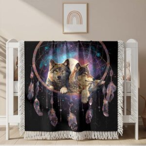 Wolves in dreamcatcher Woven Blanket