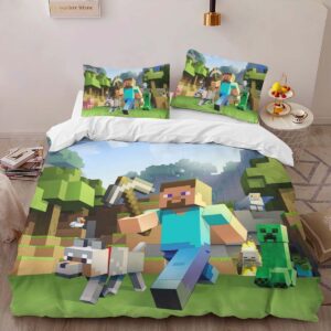 Alternative view of minecraft all characters Steve and Creeper Duvet Cover