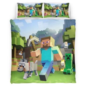 minecraft all characters Steve and Creeper Duvet Cover