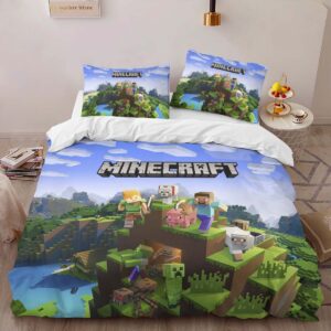 Alternative view of minecraft all characters Steve and Wolf Dog Duvet Cover