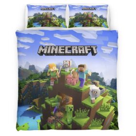 minecraft all characters Steve and Wolf Dog Duvet Cover
